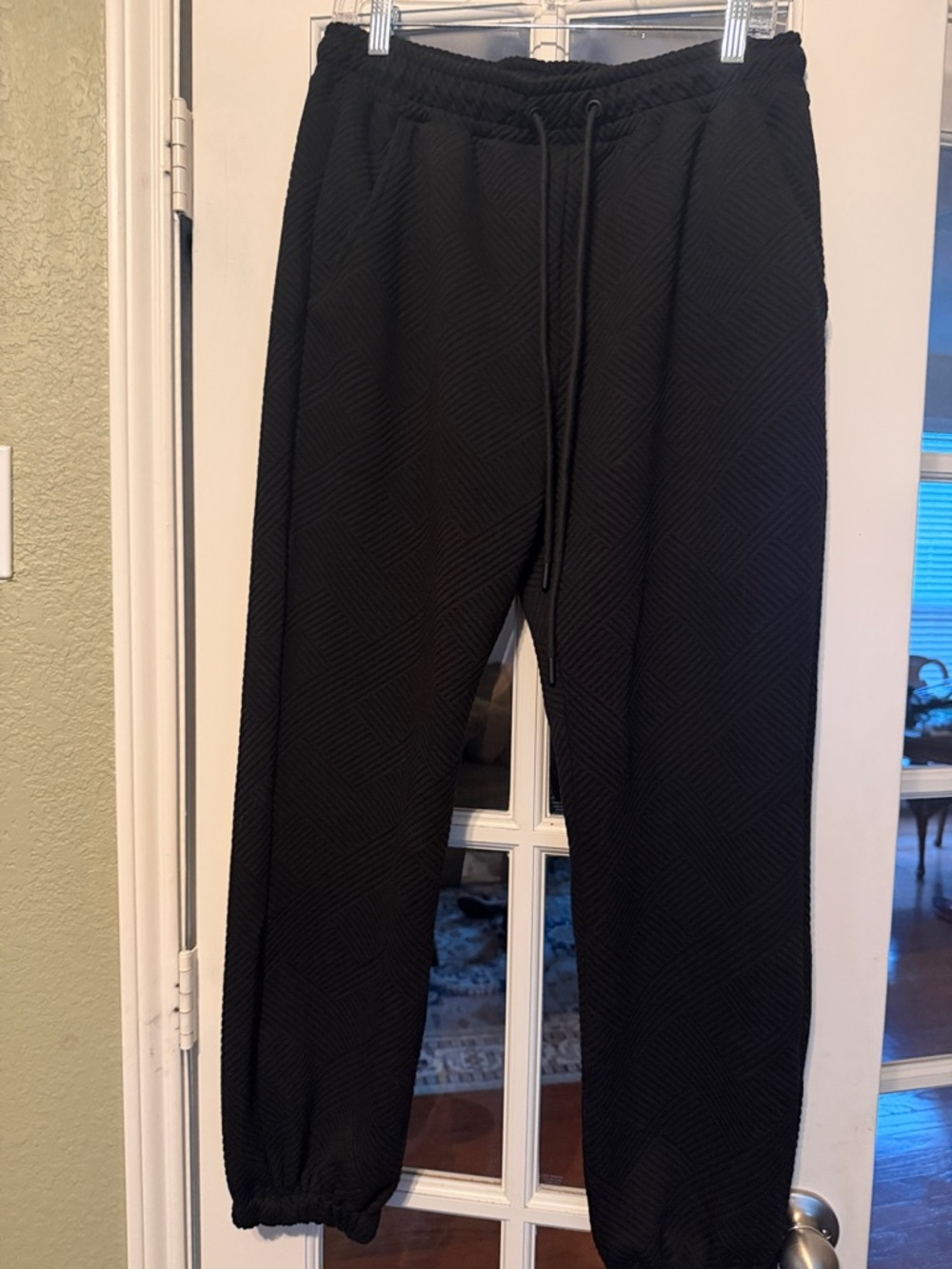 Quilted Black Jogger Pants with Drawstring Waist